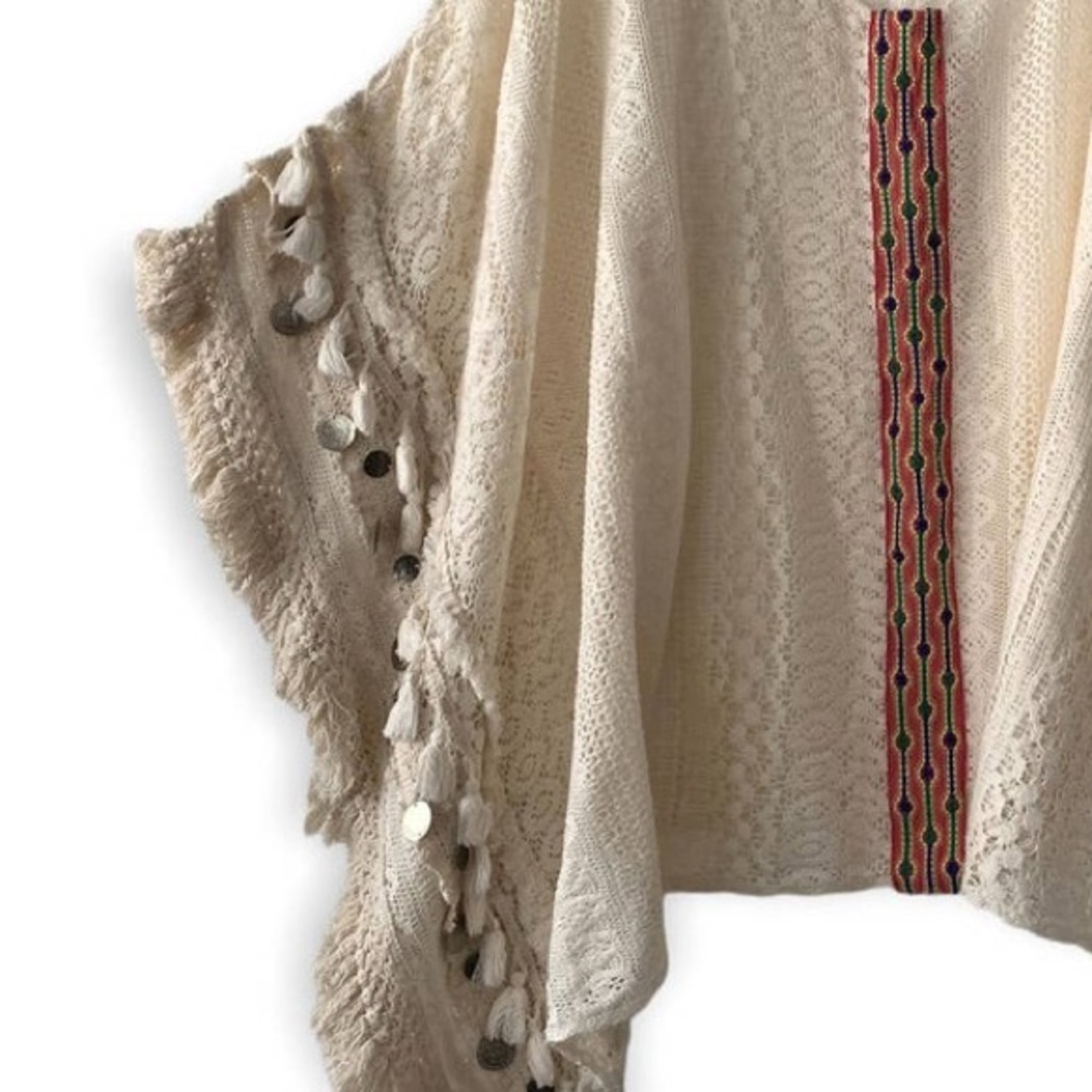 Avani Del Amour pullover Boho 100% Cotton crochet hippie Fringe poncho Size S/M - Picture 15 of 15